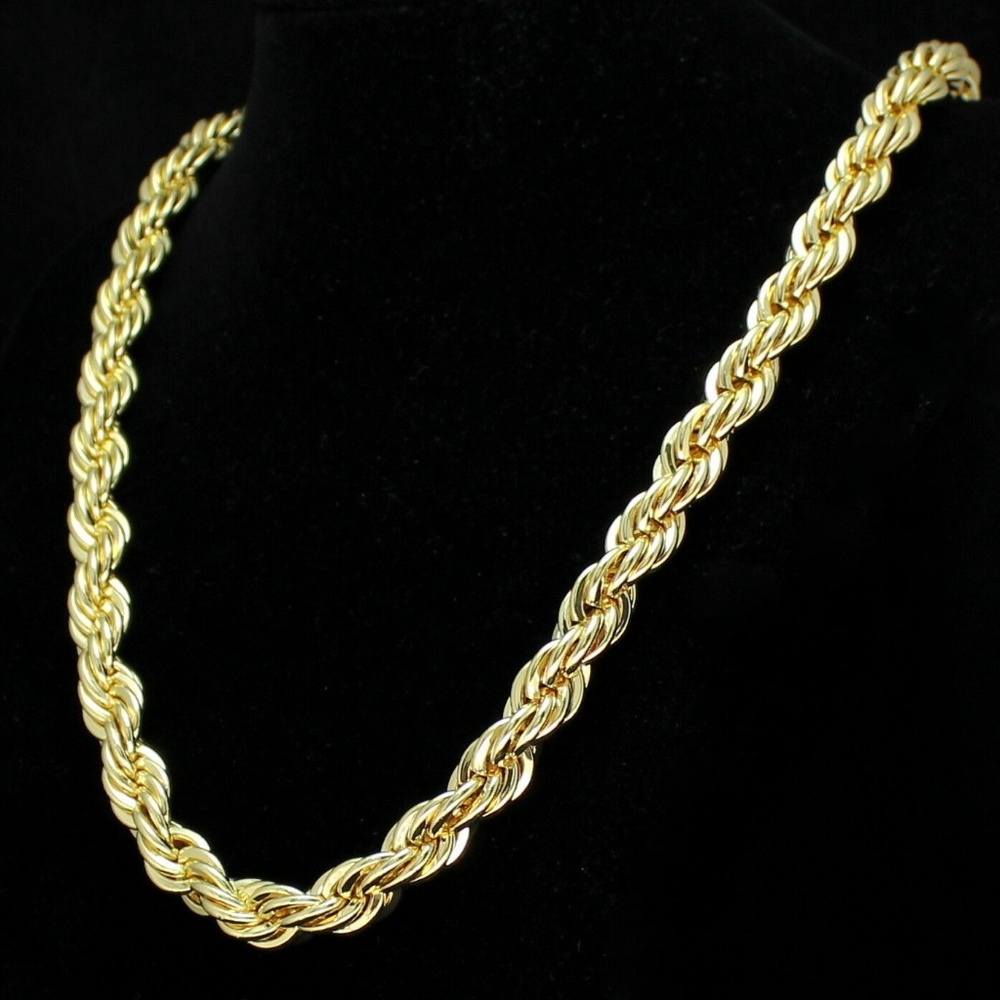 Mens 24" New 14k Gold Plated  10m Thick Rope Chain - Picture 5 of 8